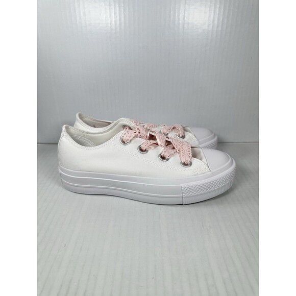 Size 8.5 Converse Chuck Taylor All Star Lift Ox Crochet Laces White Pink A14830C - Picture 1 of 8